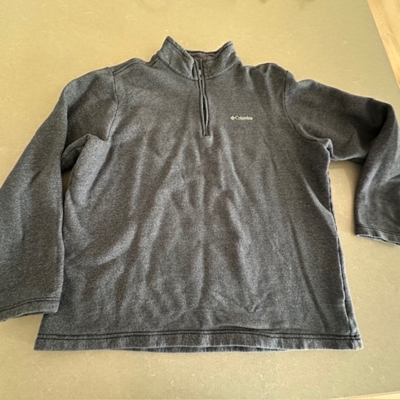 Columbia Outdoor High Neck 1/4 Zip Up Blue Knit Pullover Sweatshirt Men's EUC - Picture 1 of 10